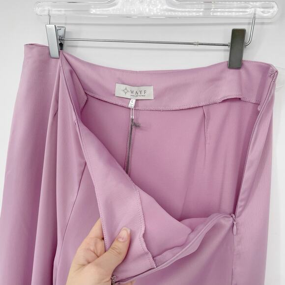 WAYF Women's Large Wide Leg Satin Trousers Pants Lavender Purple Stretch New - Picture 6 of 8